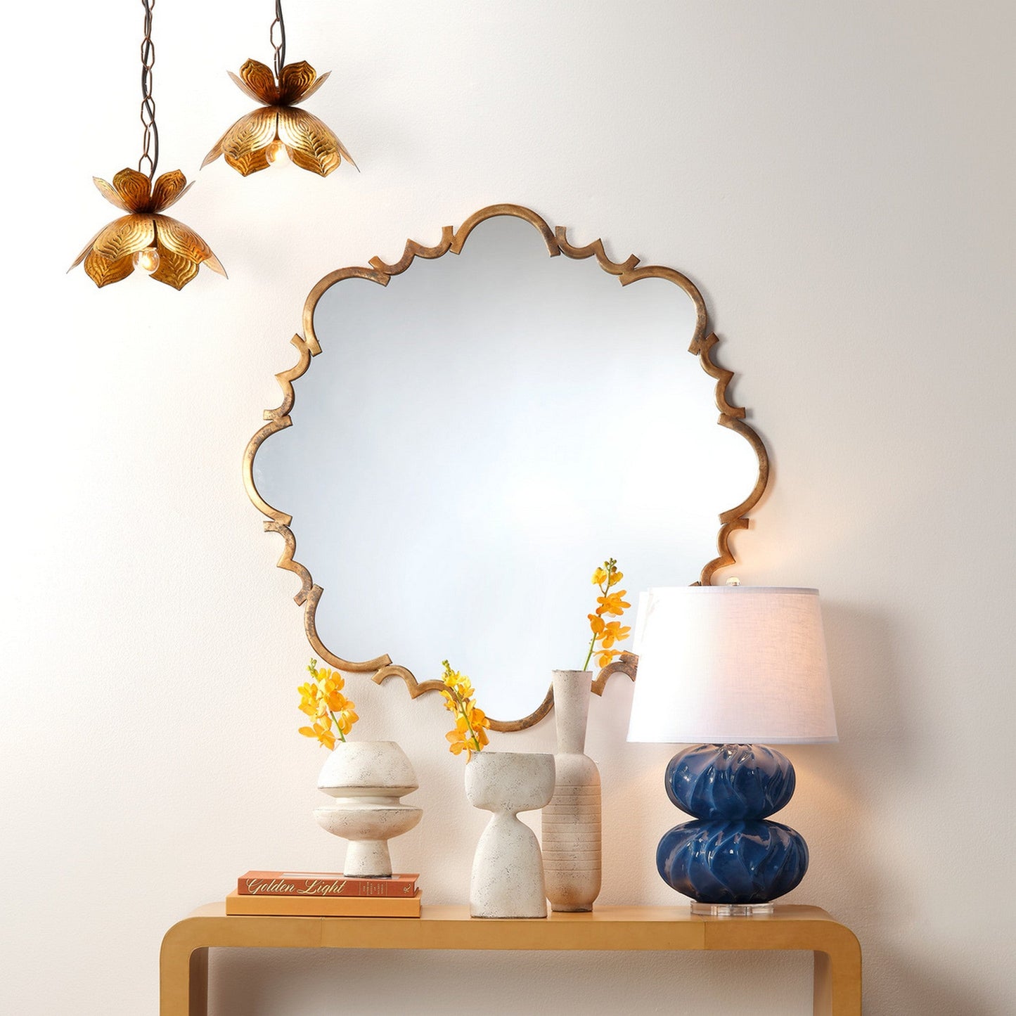 Jamie Young Lotus 11" 1-Light Antique Gold Flower Pendant Light