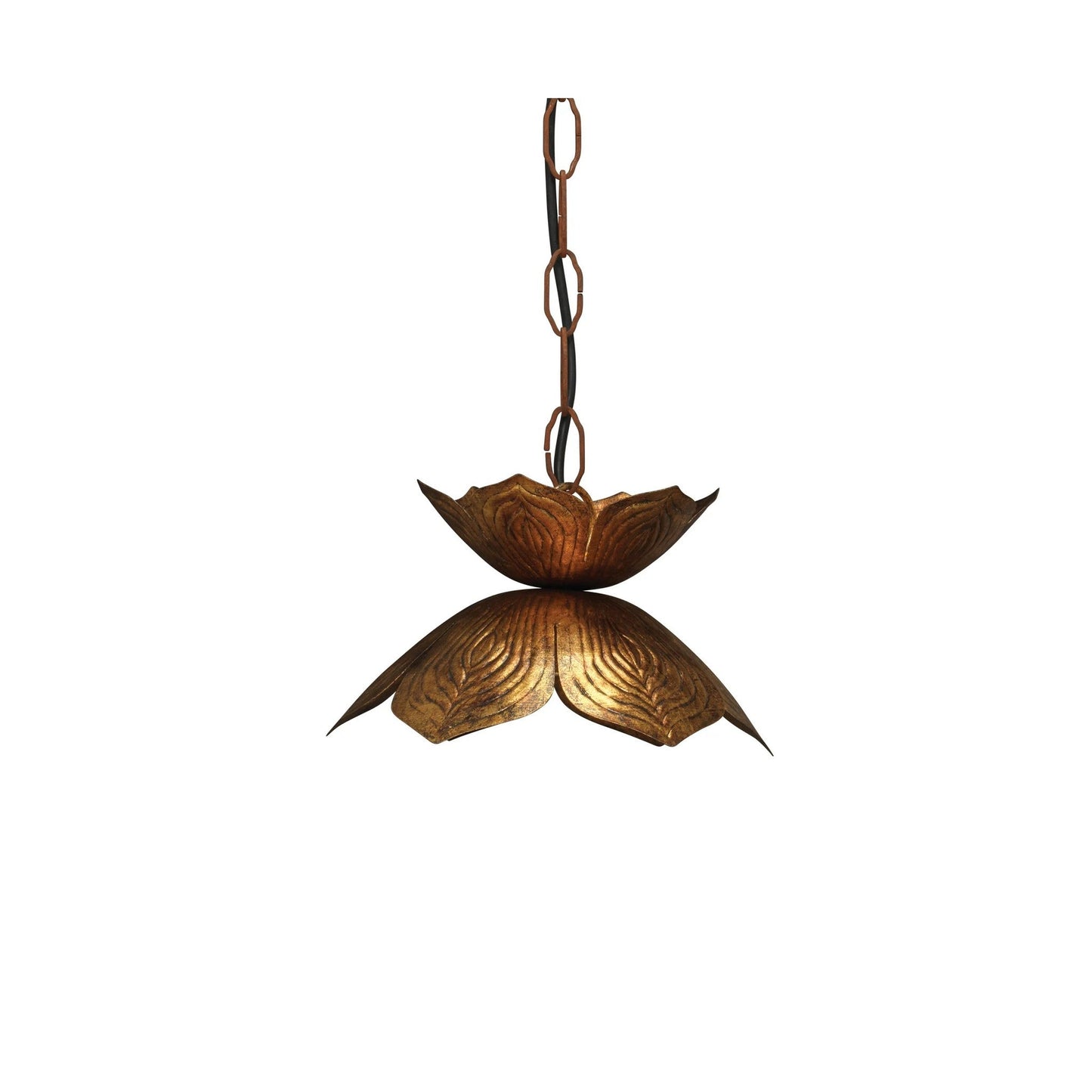 Jamie Young Lotus 11" 1-Light Antique Gold Flower Pendant Light