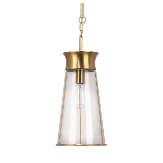 Jamie Young Nara 8" 1-Light Antique Brass Pendant Light With Clear Glass Tapered Shade