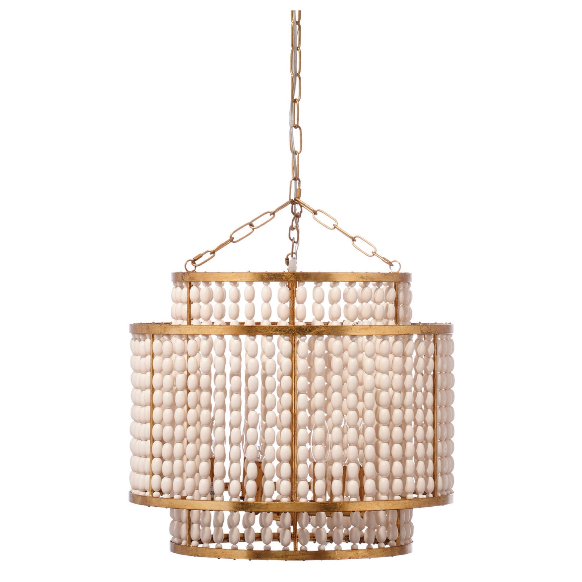 Jamie Young Pacific 20" 6-Light Gold Chandelier With Natural Wood Beads Shade