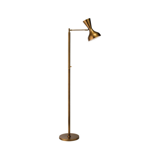 Jamie Young Pisa 25" x 65" 2-Light Antique Brass Swing-Arm Floor Lamp With Hourglass-Shaped Hood