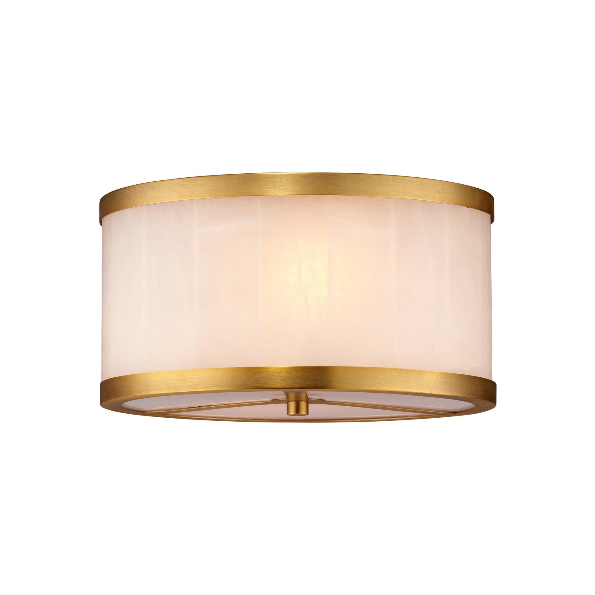 Jamie Young Upsala 12" 2-Light White Alabaster and Antique Brass Flush Mount Light With Acrylic Diffuser