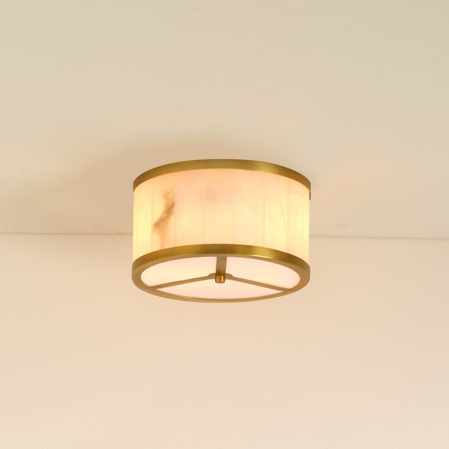 Jamie Young Upsala 12" 2-Light White Alabaster and Antique Brass Flush Mount Light With Acrylic Diffuser