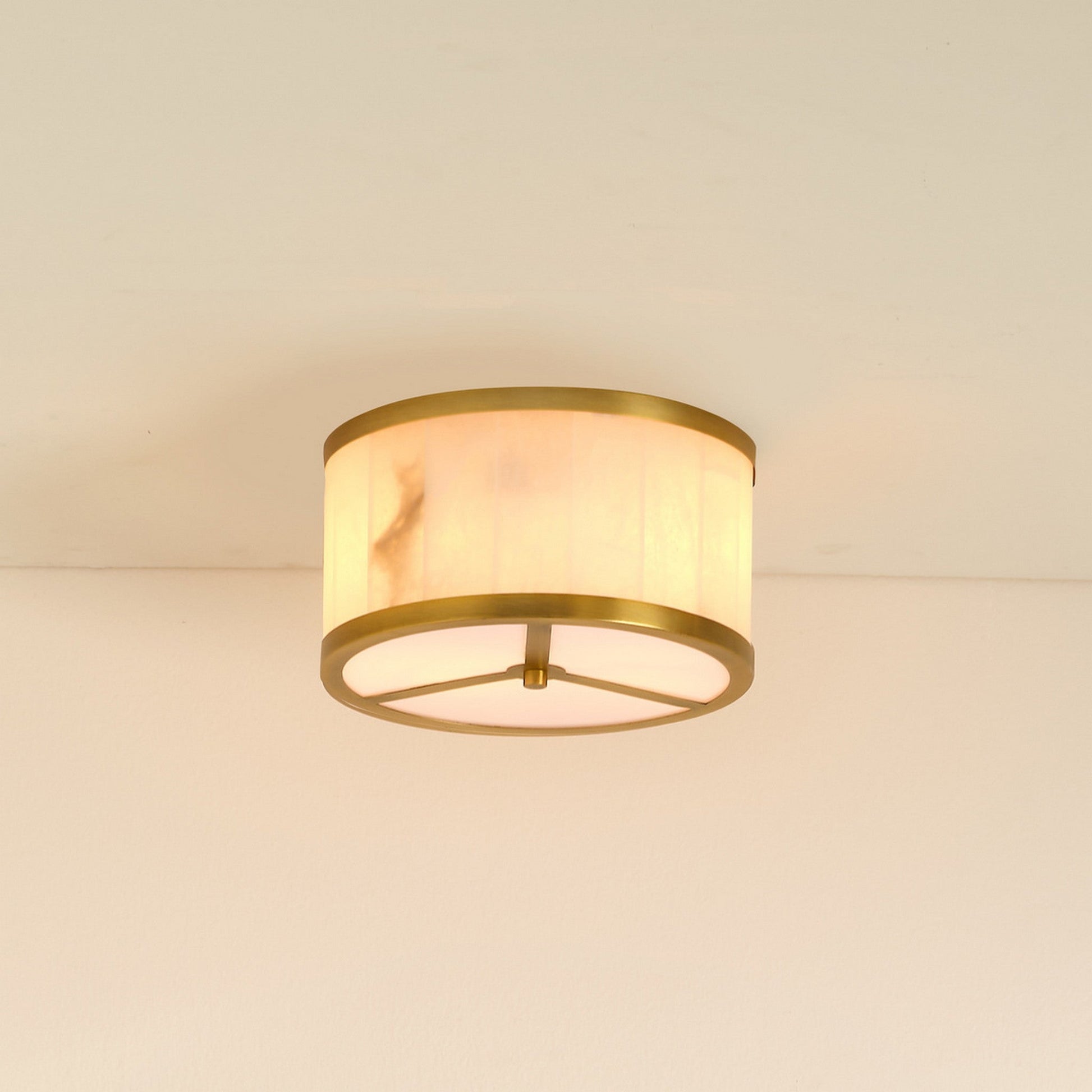 Jamie Young Upsala 12" 2-Light White Alabaster and Antique Brass Flush Mount Light With Acrylic Diffuser