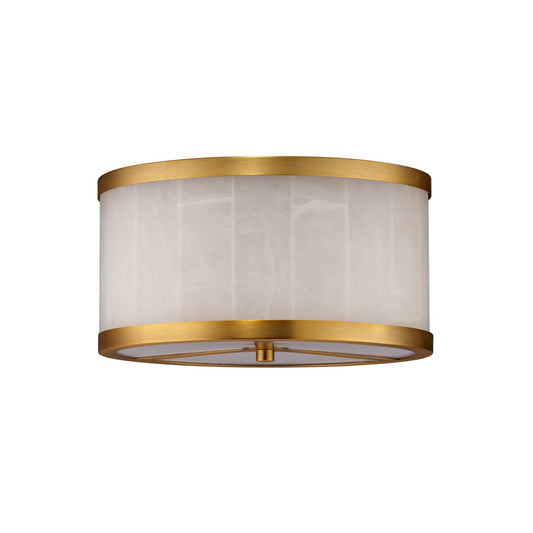 Jamie Young Upsala 12" 2-Light White Alabaster and Antique Brass Flush Mount Light With Acrylic Diffuser