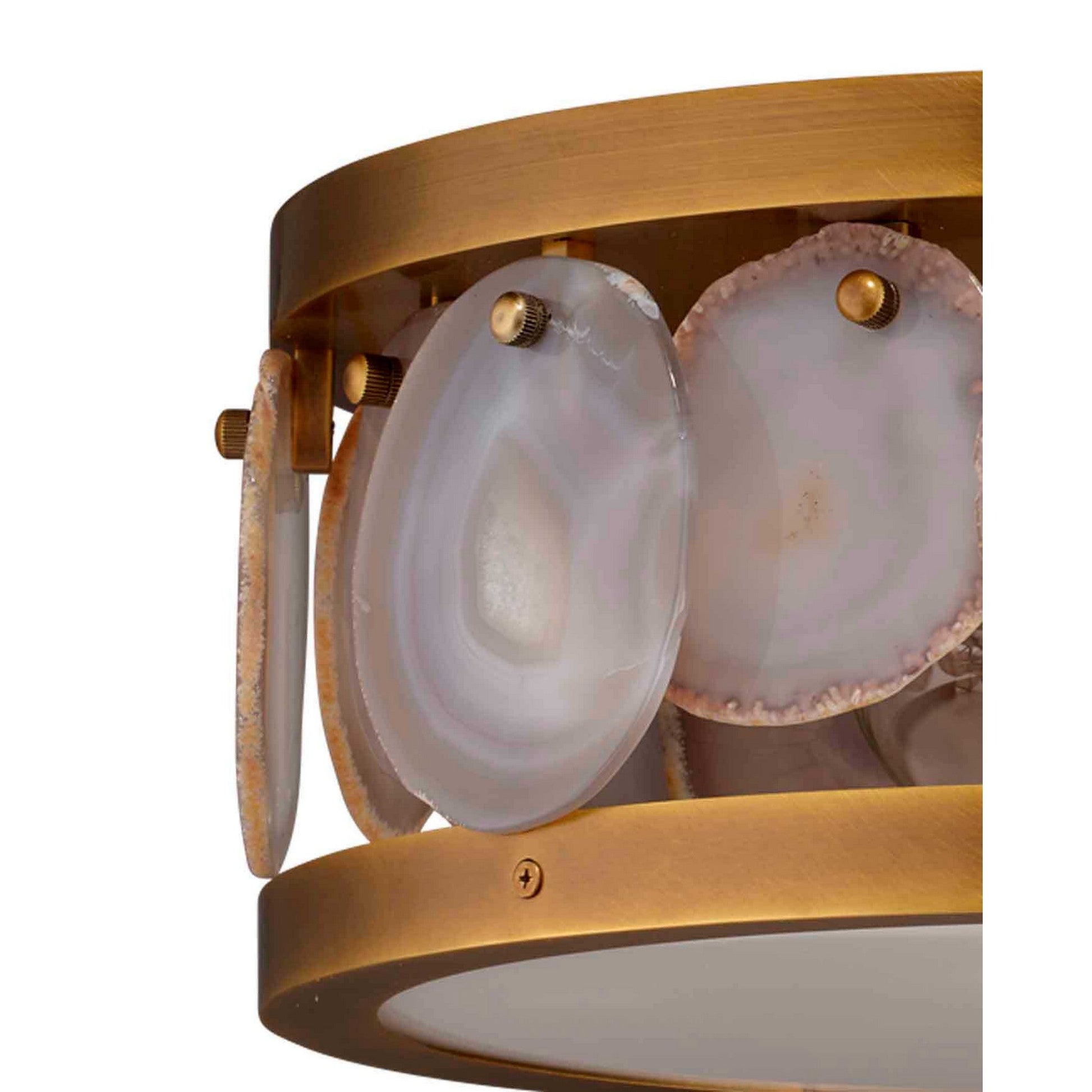 Jamie Young Upsala 15" 2-Light Natural Agate Stones and Antique Brass Flush Mount Light With Acrylic Diffuser