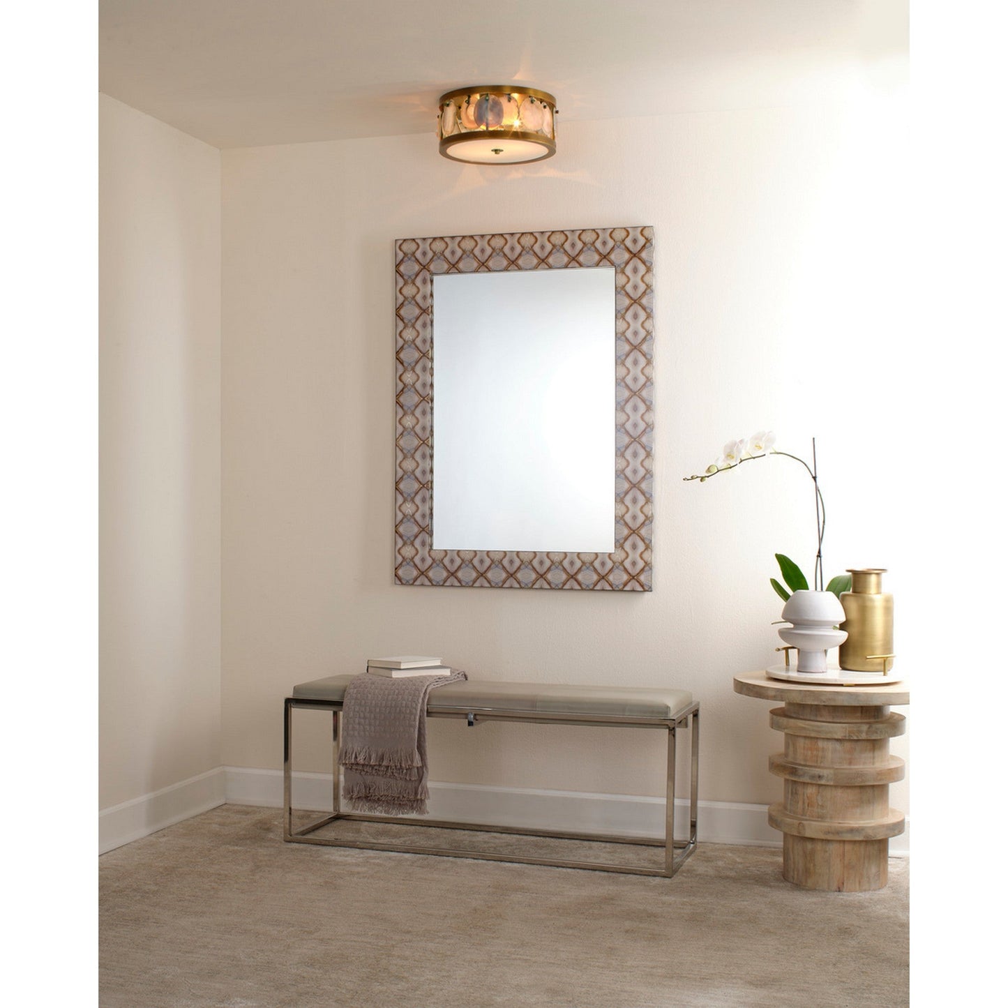 Jamie Young Upsala 15" 2-Light Natural Agate Stones and Antique Brass Flush Mount Light With Acrylic Diffuser