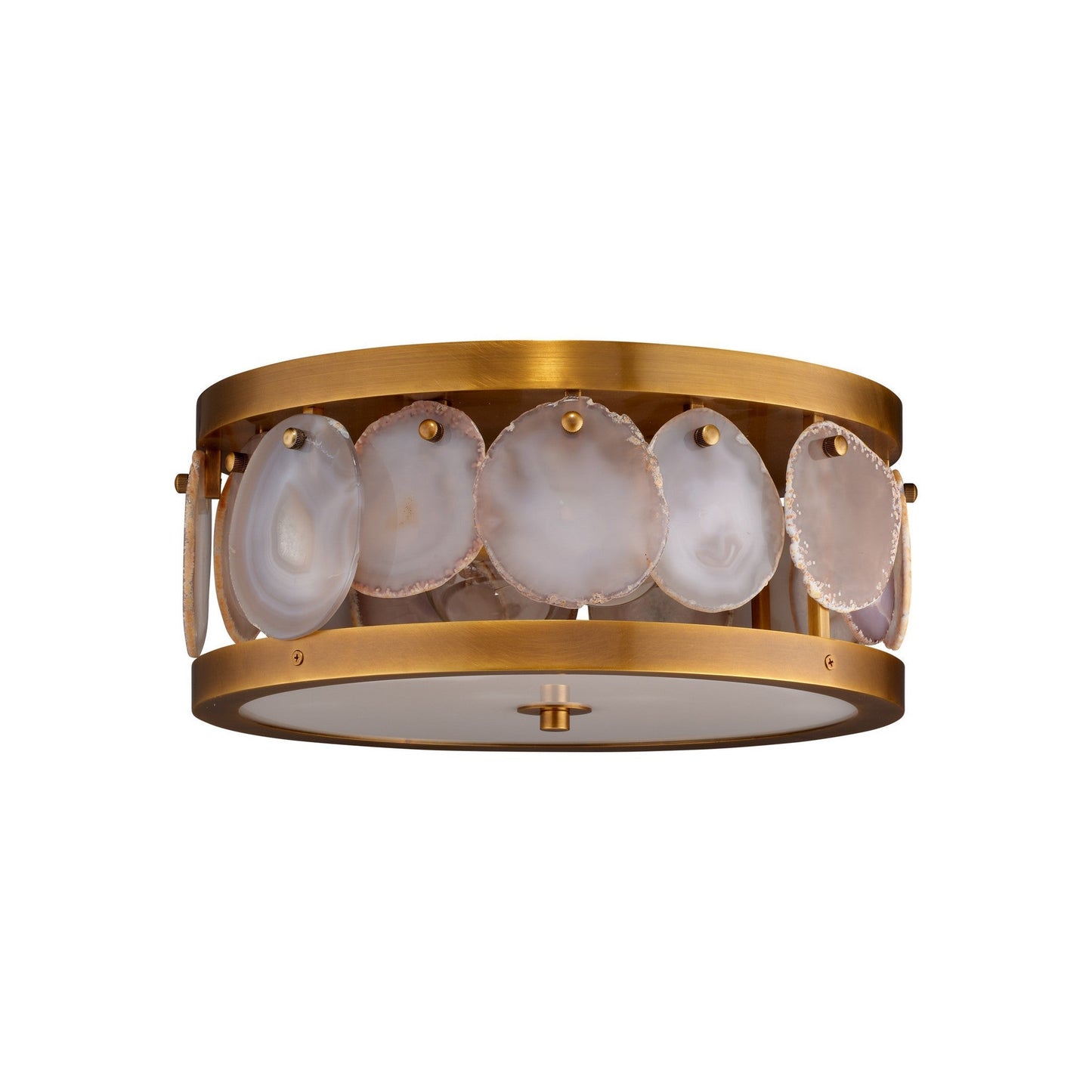 Jamie Young Upsala 15" 2-Light Natural Agate Stones and Antique Brass Flush Mount Light With Acrylic Diffuser