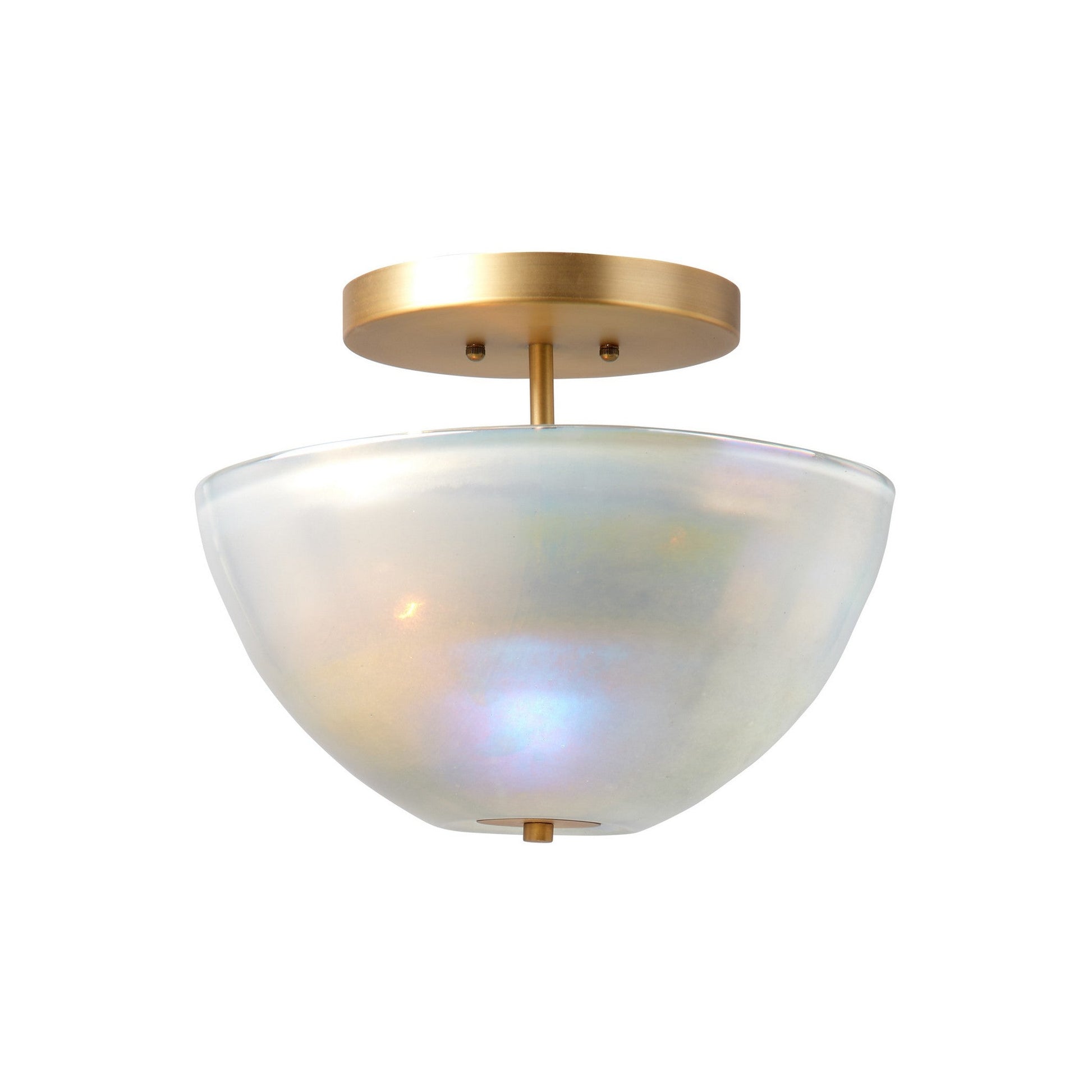 Jamie Young Vapor 14" 2-Light Antique Brass Semi-Flush Mount Light With Bowl Gray Metallic Glass Shade