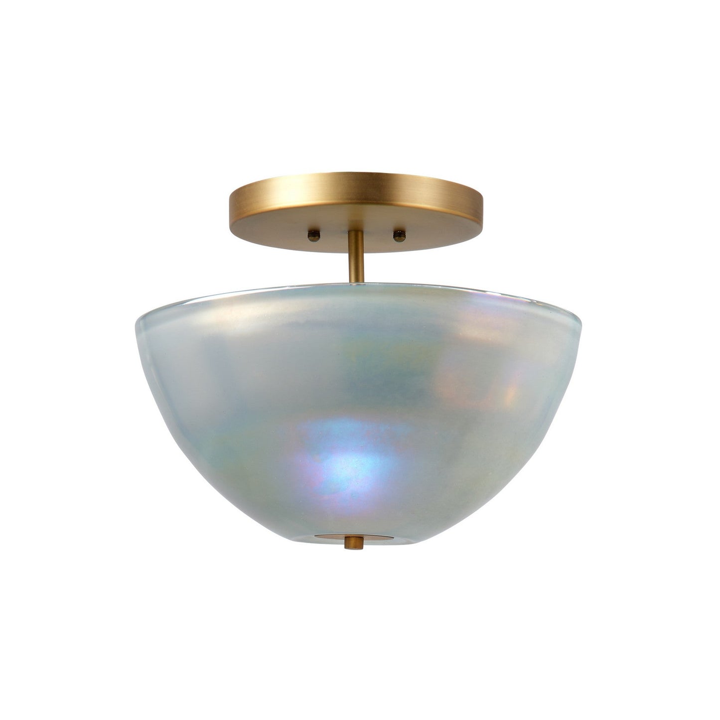 Jamie Young Vapor 14" 2-Light Antique Brass Semi-Flush Mount Light With Bowl Gray Metallic Glass Shade