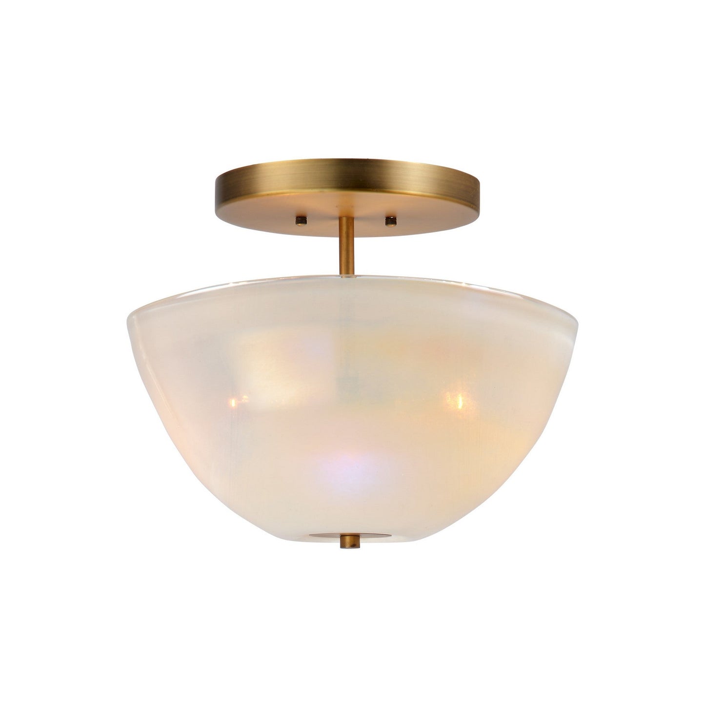 Jamie Young Vapor 14" 2-Light Antique Brass Semi-Flush Mount Light With Bowl White Metallic Glass Shade