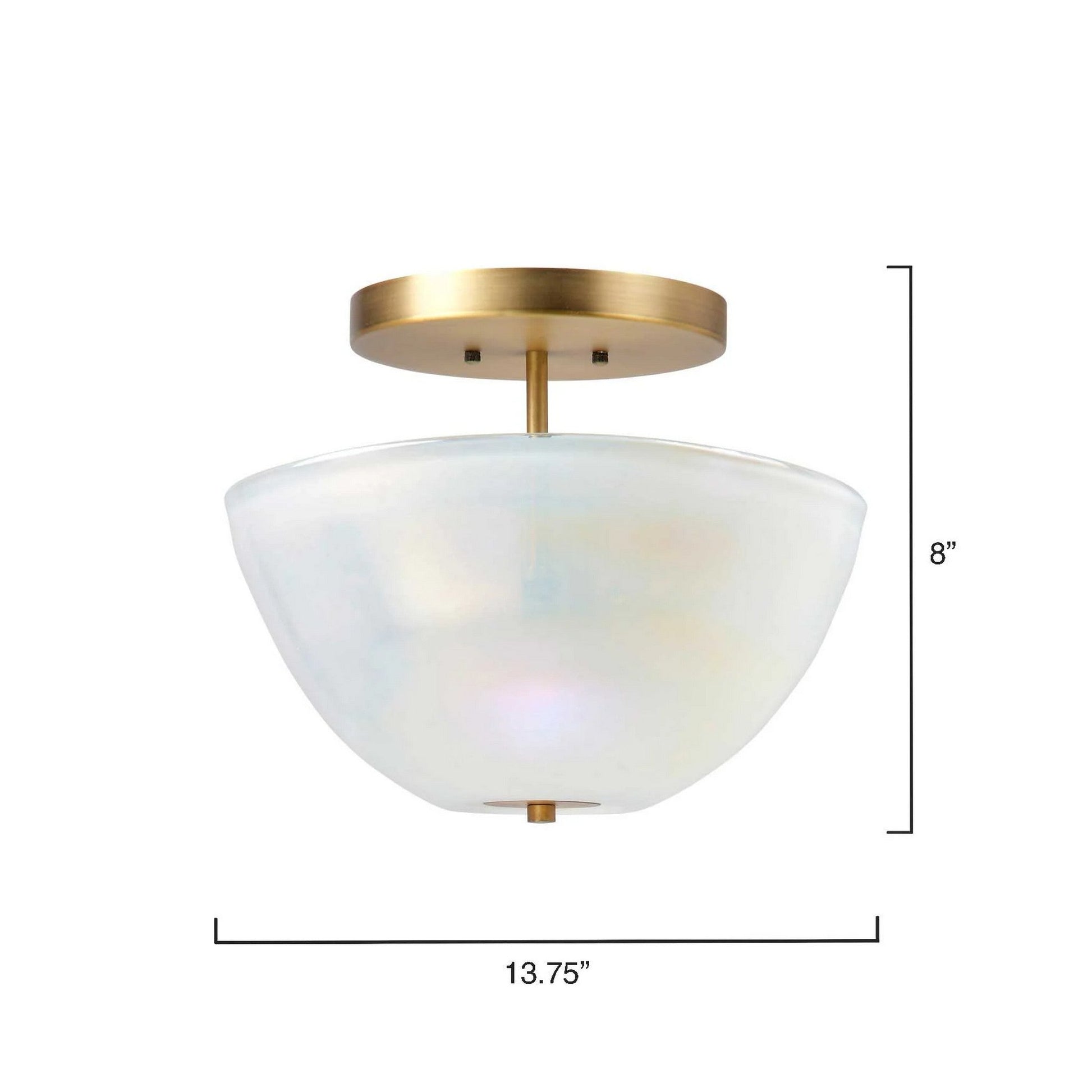 Jamie Young Vapor 14" 2-Light Antique Brass Semi-Flush Mount Light With Bowl White Metallic Glass Shade