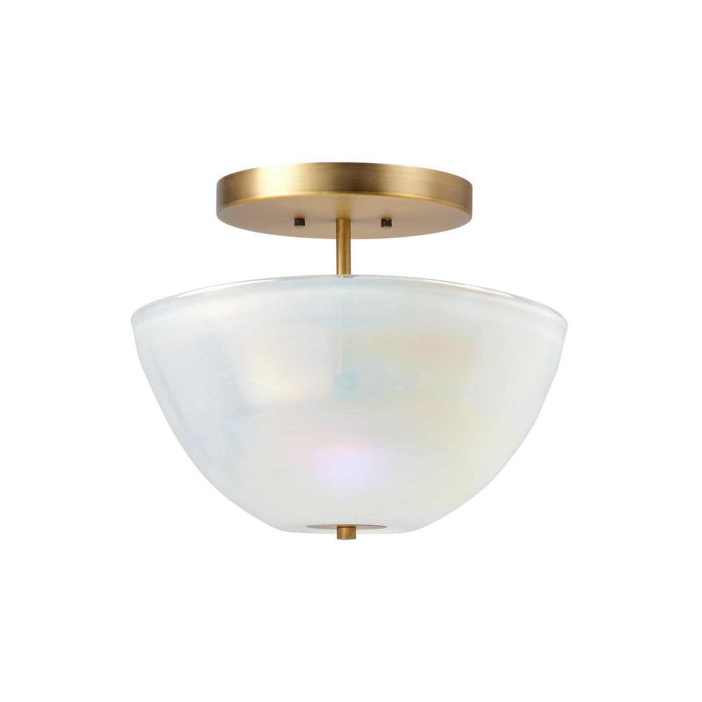 Jamie Young Vapor 14" 2-Light Antique Brass Semi-Flush Mount Light With Bowl White Metallic Glass Shade