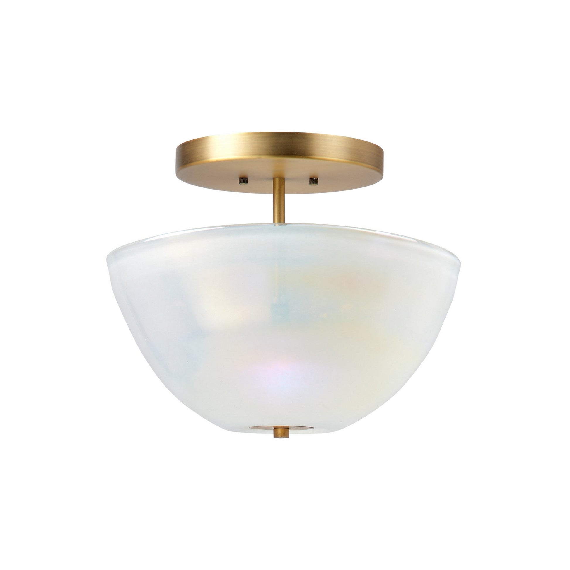 Jamie Young Vapor 14" 2-Light Antique Brass Semi-Flush Mount Light With Bowl White Metallic Glass Shade