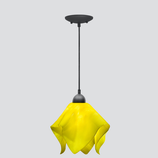 Jezebel Gallery Flame Radiance 11" x 10" Large Canary Yellow Pendant Light With Black Hardware