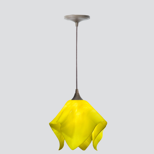 Jezebel Gallery Flame Radiance 11" x 10" Large Canary Yellow Pendant Light With Brown Hardware