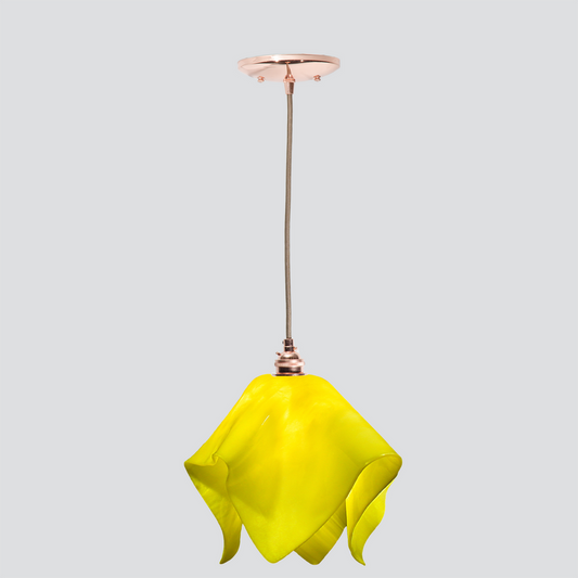 Jezebel Gallery Flame Radiance 11" x 10" Large Canary Yellow Pendant Light With Copper Hardware