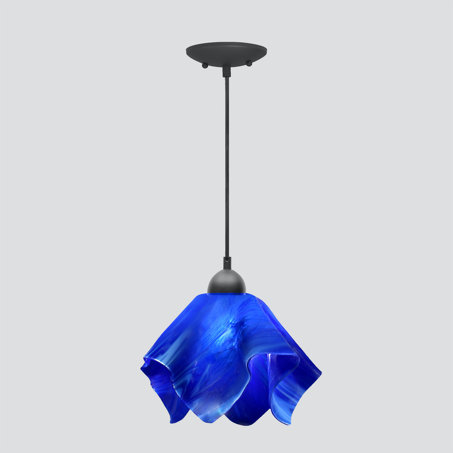 Jezebel Gallery Flame Radiance 11" x 10" Large Cobalt Blue Pendant Light With Black Hardware