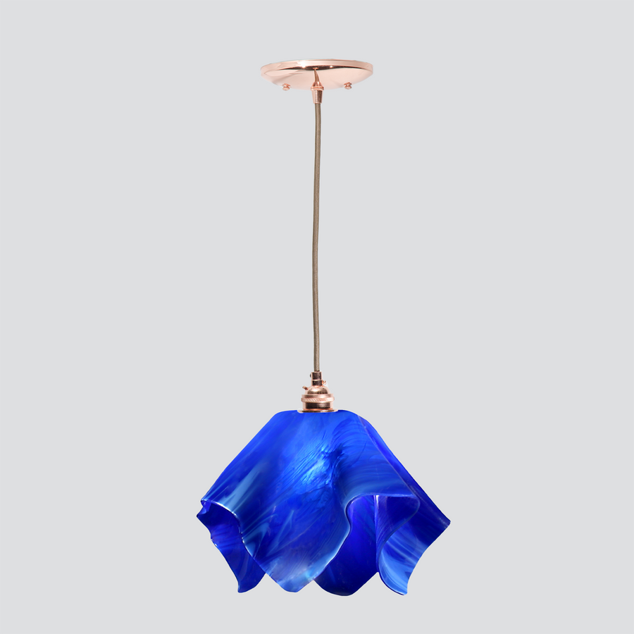 Jezebel Gallery Flame Radiance 11" x 10" Large Cobalt Blue Pendant Light With Copper Hardware