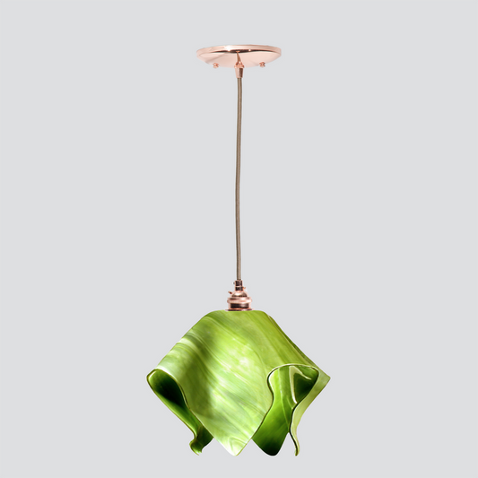 Jezebel Gallery Flame Radiance 11" x 10" Large Grass Green Pendant Light With Copper Hardware