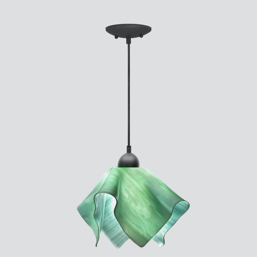 Jezebel Gallery Flame Radiance 11" x 10" Large Seafoam Green Pendant Light With Black Hardware