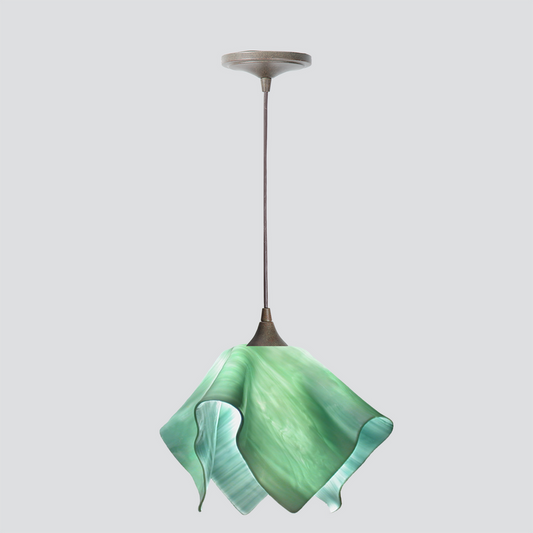 Jezebel Gallery Flame Radiance 11" x 10" Large Seafoam Green Pendant Light With Brown Hardware