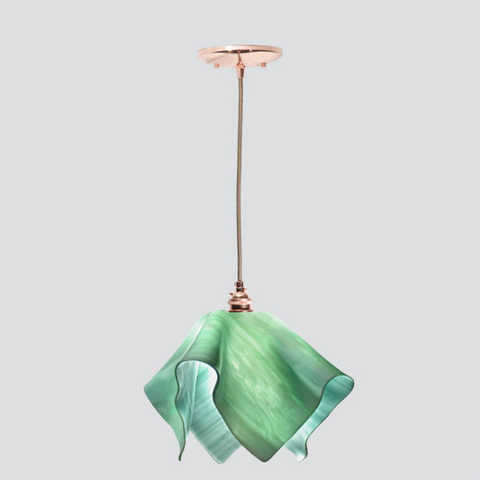 Jezebel Gallery Flame Radiance 11" x 10" Large Seafoam Green Pendant Light With Copper Hardware