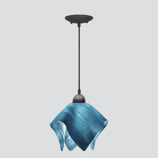 Jezebel Gallery Flame Radiance 11" x 10" Large Sky Blue Pendant Light With Black Hardware