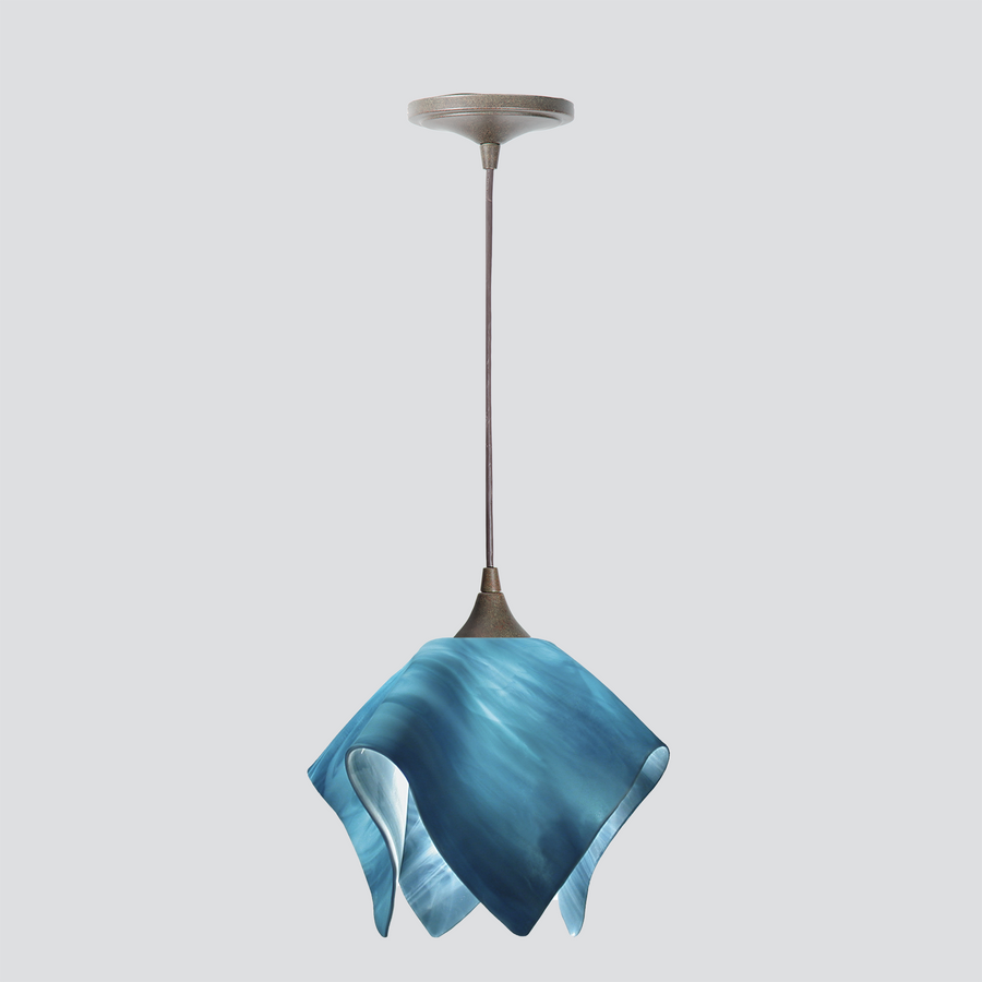 Jezebel Gallery Flame Radiance 11" x 10" Large Sky Blue Pendant Light With Brown Hardware