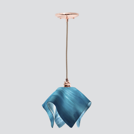 Jezebel Gallery Flame Radiance 11" x 10" Large Sky Blue Pendant Light With Copper Hardware