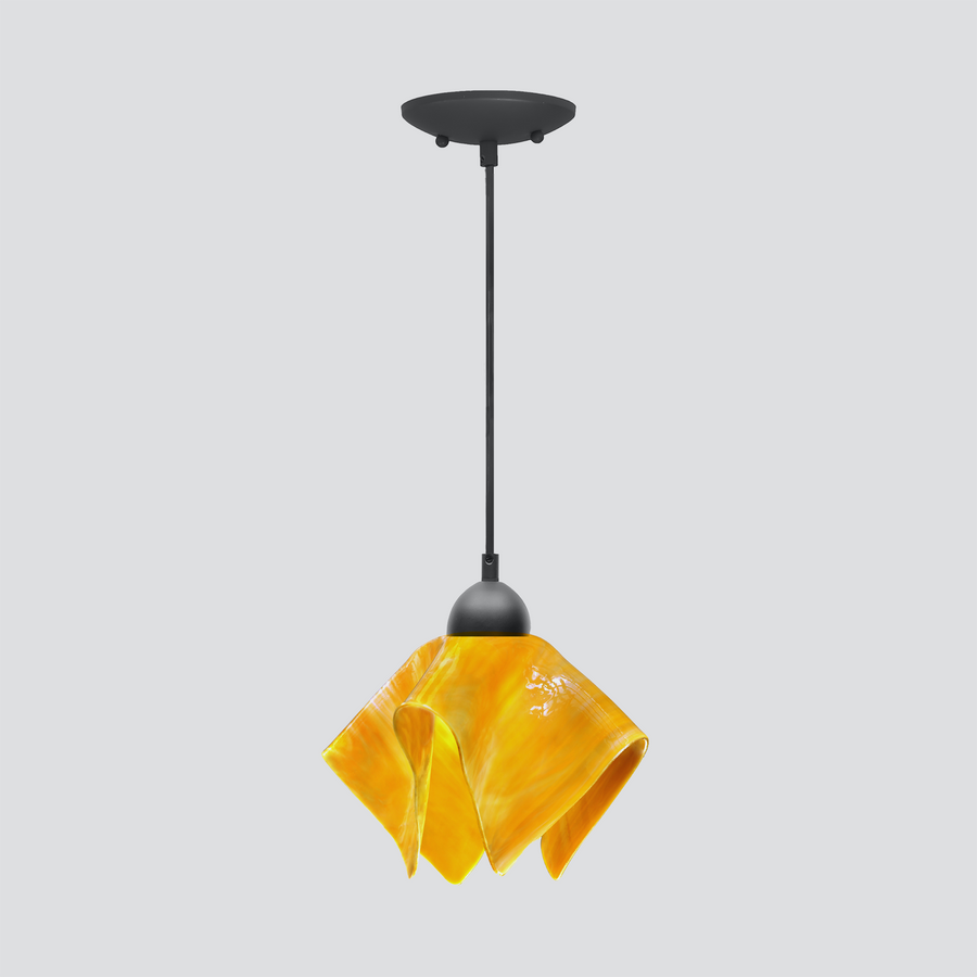 Jezebel Gallery Flame Radiance 9" x 7" Small Amber Pendant Light With Black Hardware