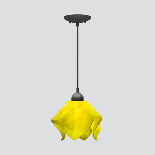 Jezebel Gallery Flame Radiance 9" x 7" Small Canary Yellow Pendant Light With Black Hardware