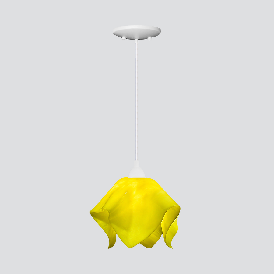 Jezebel Gallery Flame Radiance 9" x 7" Small Canary Yellow Pendant Light With White Hardware