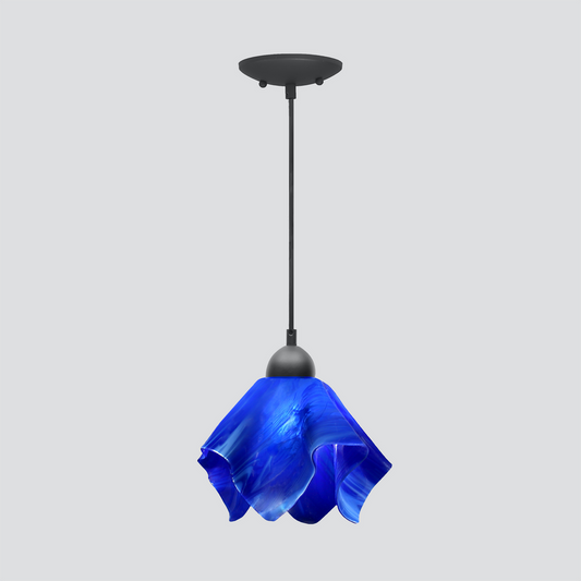 Jezebel Gallery Flame Radiance 9" x 7" Small Cobalt Blue Pendant Light With Black Hardware