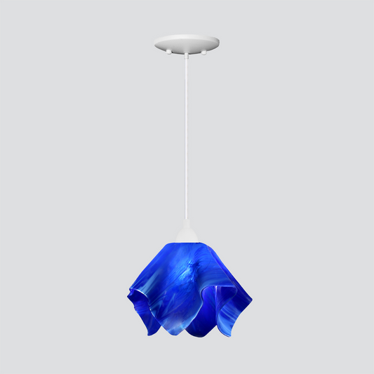 Jezebel Gallery Flame Radiance 9" x 7" Small Cobalt Blue Pendant Light With White Hardware