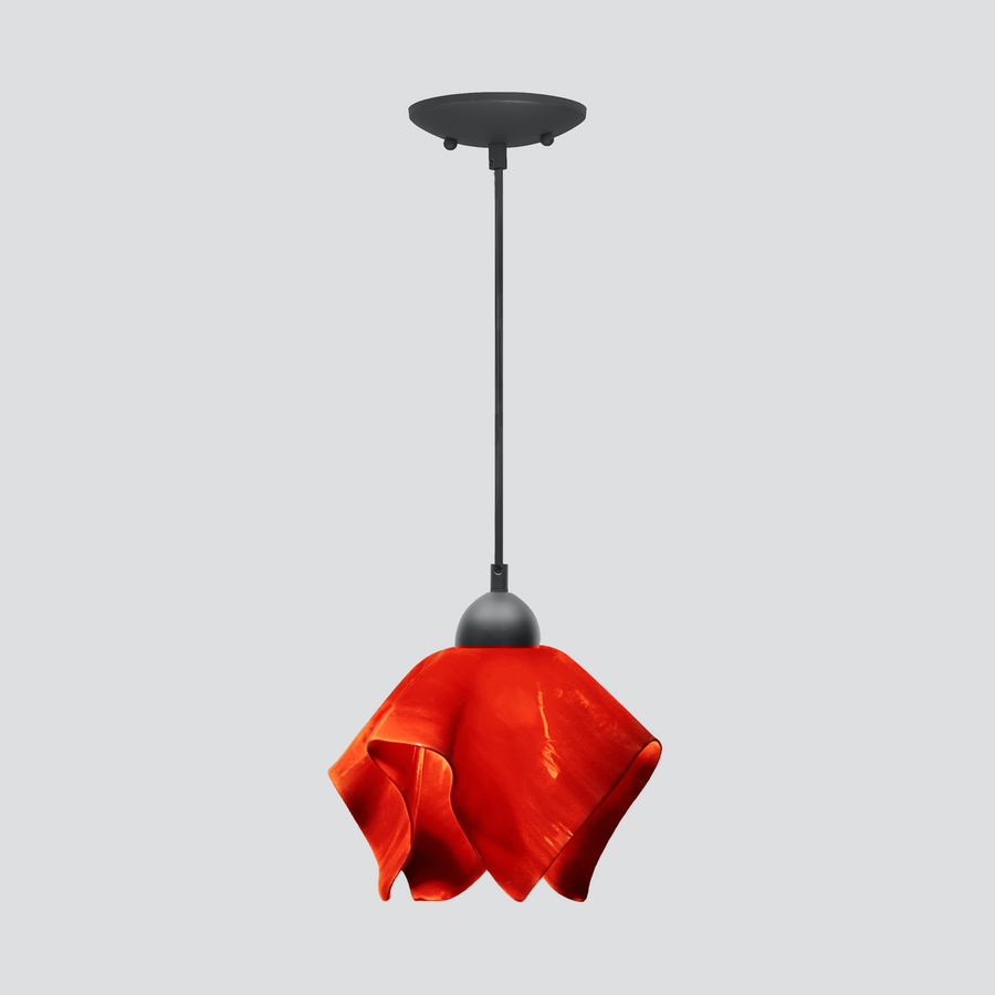 Jezebel Gallery Flame Radiance 9" x 7" Small Fiery Red Pendant Light With Black Hardware