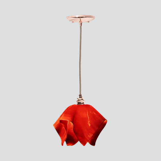 Jezebel Gallery Flame Radiance 9" x 7" Small Fiery Red Pendant Light With Copper Hardware