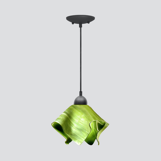 Jezebel Gallery Flame Radiance 9" x 7" Small Grass Green Pendant Light With Black Hardware