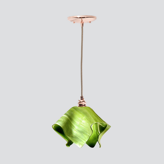 Jezebel Gallery Flame Radiance 9" x 7" Small Green Grass Pendant Light With Copper Hardware