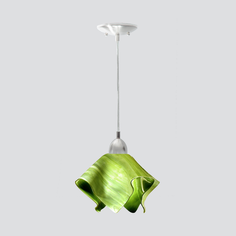 Jezebel Gallery Flame Radiance 9" x 7" Small Green Grass Pendant Light With Nickel Hardware