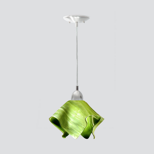 Jezebel Gallery Flame Radiance 9" x 7" Small Green Grass Pendant Light With Nickel Hardware