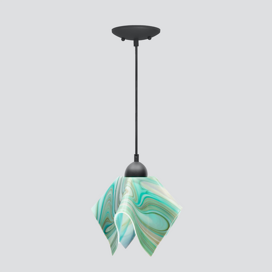 Jezebel Gallery Flame Radiance 9" x 7" Small Peacock Pendant Light With Black Hardware