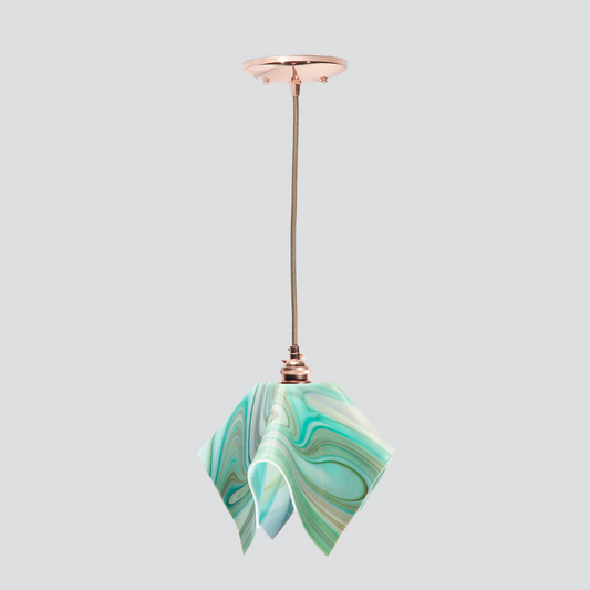 Jezebel Gallery Flame Radiance 9" x 7" Small Peacock Pendant Light With Copper Hardware