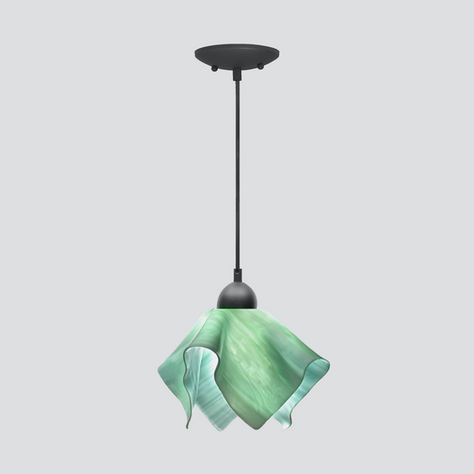 Jezebel Gallery Flame Radiance 9" x 7" Small Seafoam Green Pendant Light With Black Hardware