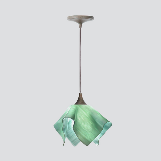 Jezebel Gallery Flame Radiance 9" x 7" Small Seafoam Green Pendant Light With Brown Hardware