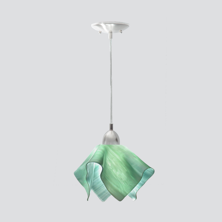 Jezebel Gallery Flame Radiance 9" x 7" Small Seafoam Green Pendant Light With Nickel Hardware