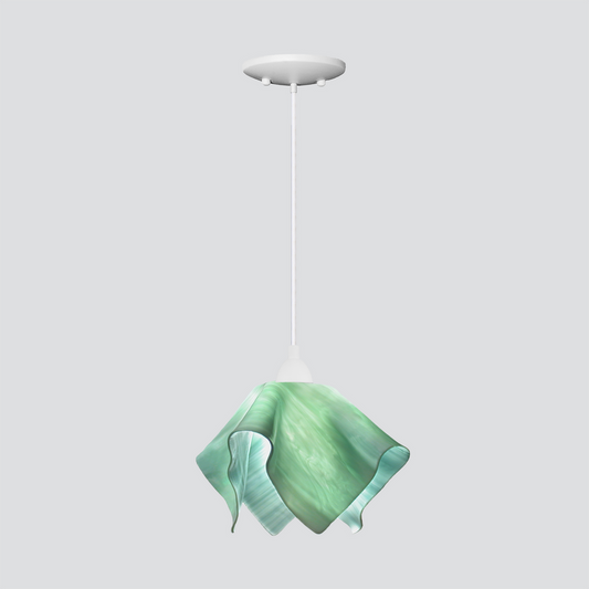 Jezebel Gallery Flame Radiance 9" x 7" Small Seafoam Green Pendant Light With White Hardware