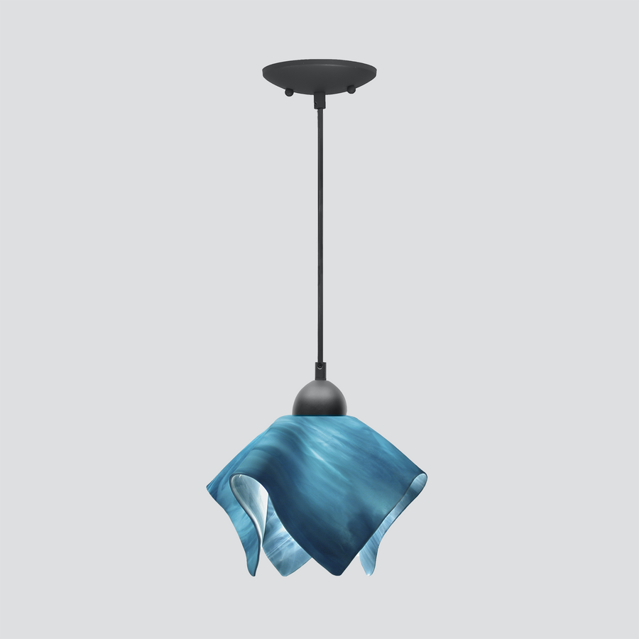 Jezebel Gallery Flame Radiance 9" x 7" Small Sky Blue Pendant Light With Black Hardware