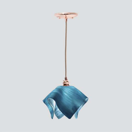 Jezebel Gallery Flame Radiance 9" x 7" Small Sky Blue Pendant Light With Copper Hardware