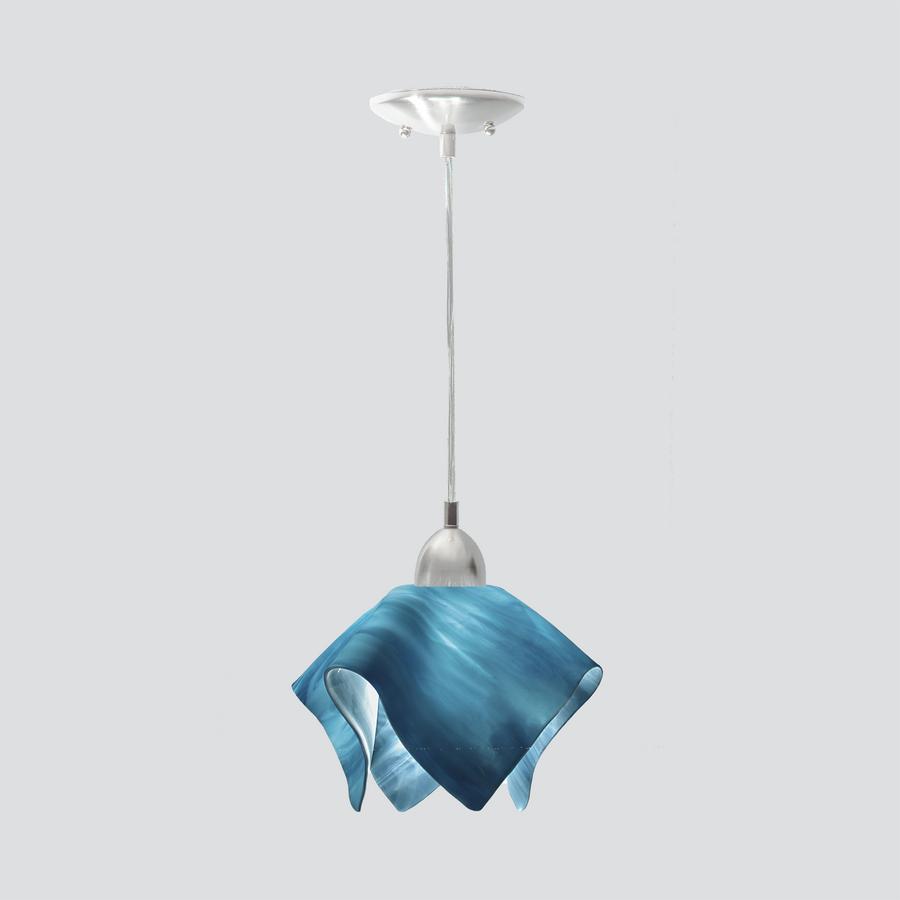 Jezebel Gallery Flame Radiance 9" x 7" Small Sky Blue Pendant Light With Nickel Hardware